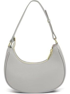 Women's Grey Leather Retro Classic Clutch Shoulder Tote HandBag with Zipper